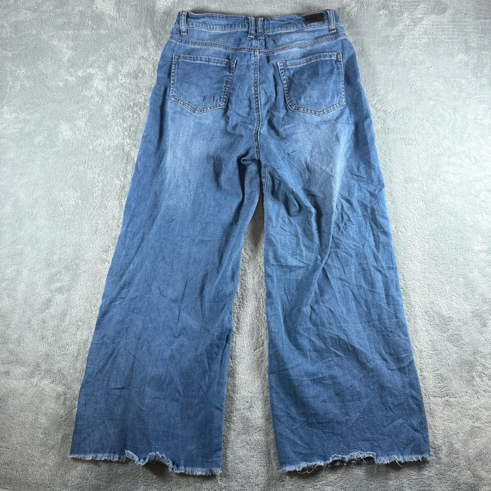 Black Label Cest Toi Wide Leg‎ Jeans Medium Wash Button Fly Raw Hem Size 11/29